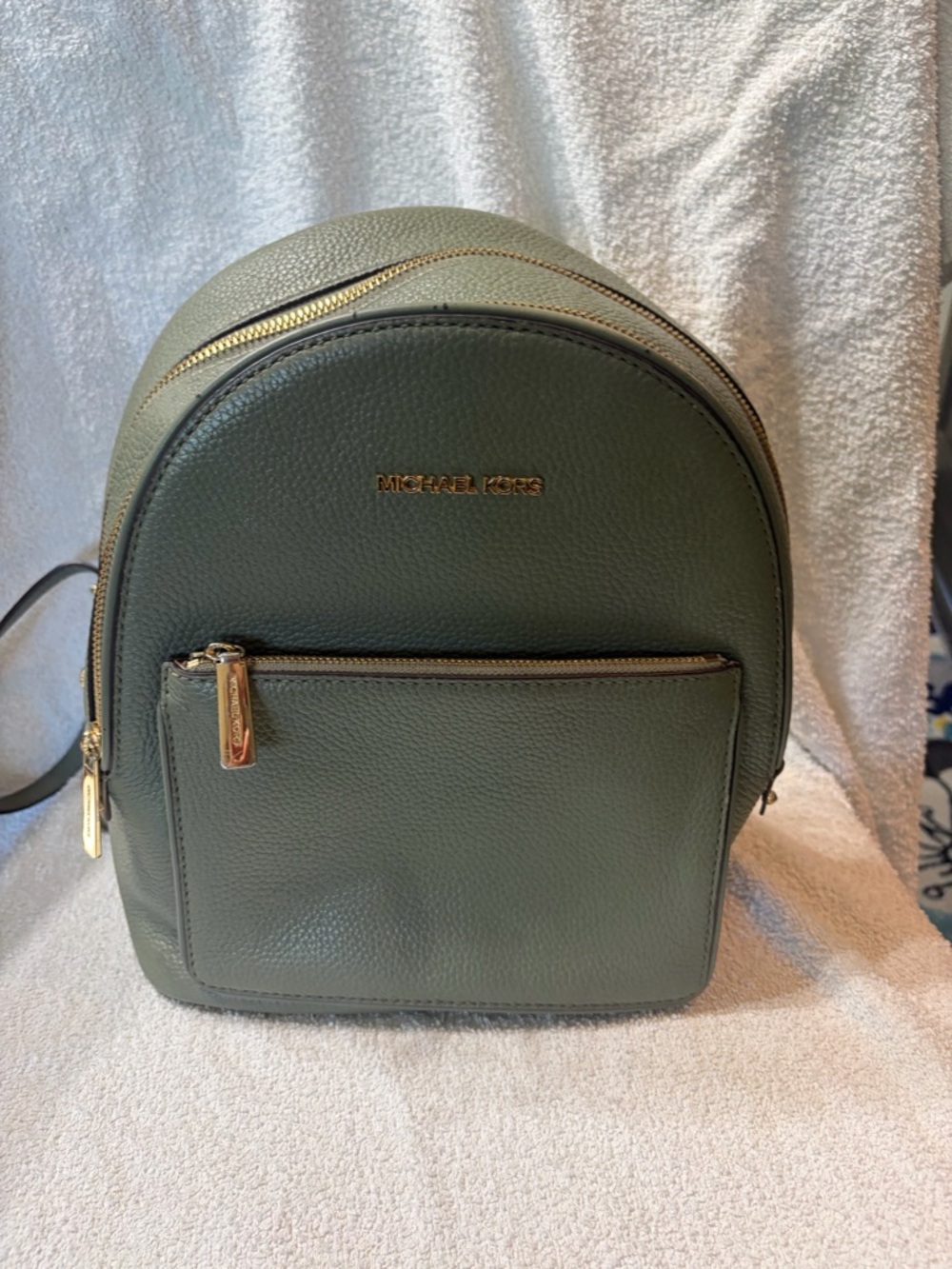 Michael Kors Olive Pebbled Leather Mini Backpack with Gold Hardware